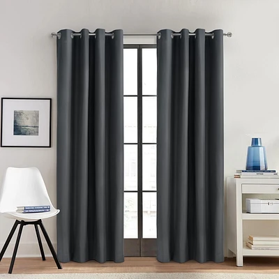 Loft Living Augustow Blackout Grommet Single Curtain Panel 52 x 95 in Charcoal
