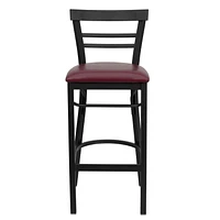Lot de 2 pièces - Tabouret de bar de la série HERCULES en métal noir avec dossier échelle à deux lattes - Siège en vinyle bourgogne