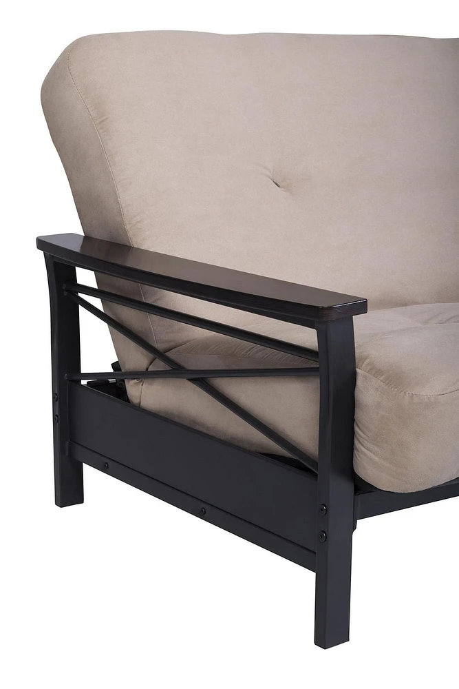 Cadre de futon en métal Nadine de DHP avec accoudoirs en bois espresso - matelas deux places vendu séparément