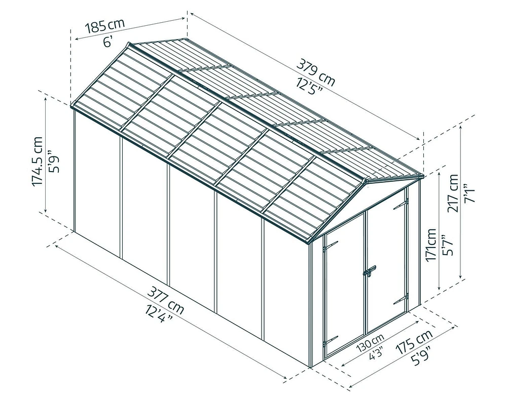Remise de jardin Rubicon, 6 pi x 12 pi, gris foncé