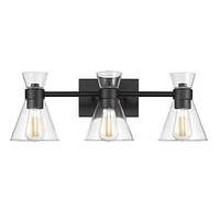 Applique murale à 3 ampoules noir mat avec abat-jours en verre transparent