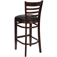 2 Pk. HERCULES Series Ladder Back Mahogany Wood Restaurant Barstool - Black Vinyl Seat