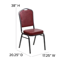 Lot de 4 pièces - Chaise de banquet empilable de la série HERCULES avec dossier couronne en vinyle bourgogne - Cadre veine d'argent