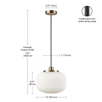 Luminaire suspendu à 1 ampoule Lily de Novogratz x Globe, laiton mat, abat-jour en verre givré nervuré