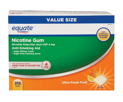 Equate Nicotine Gum Ultra Fresh Fruit 4mg 315ct, Nicotine Nicotine Polacrilex Gum USP 4mg