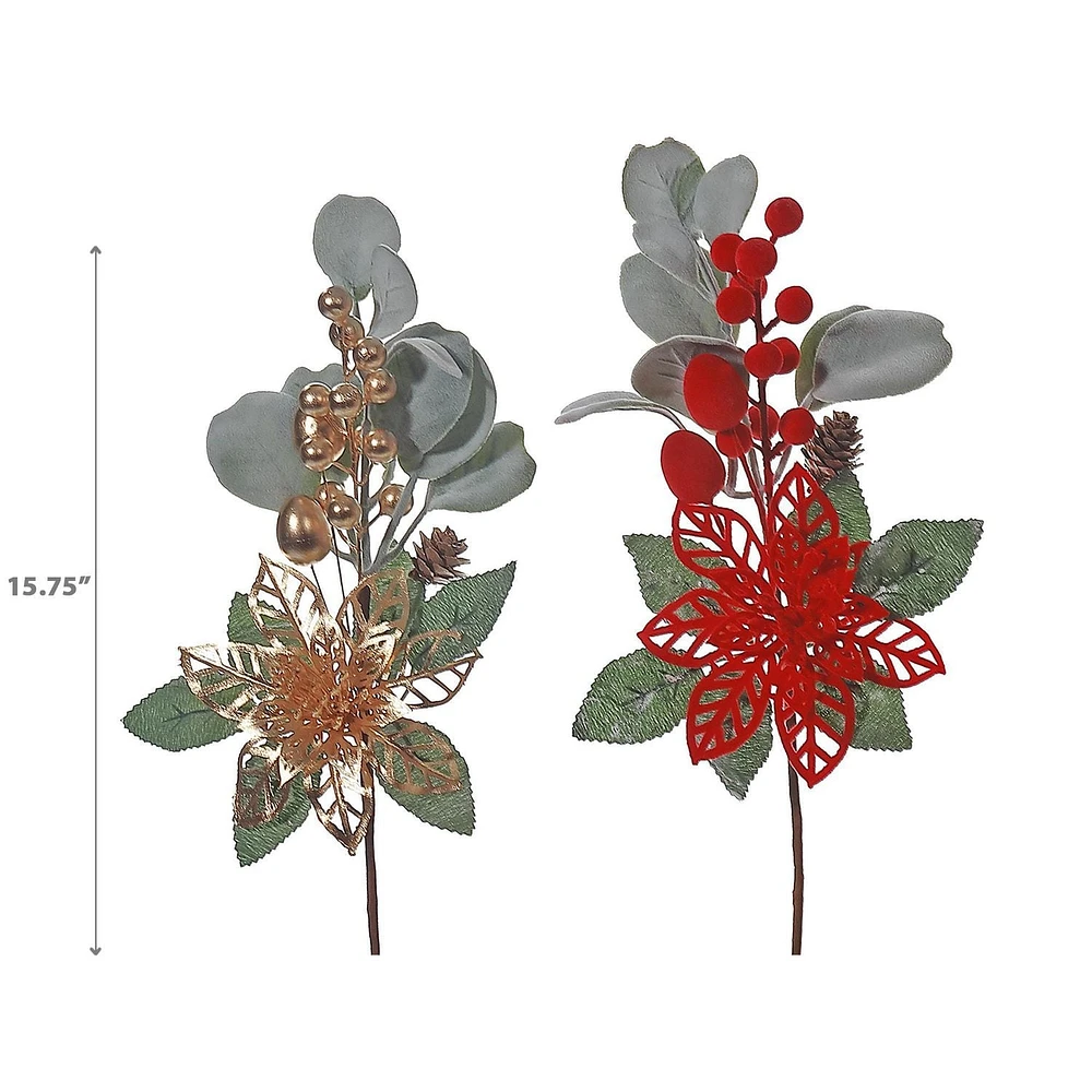 Spray Poinsettia Et Baies Découpés - Lot De 6