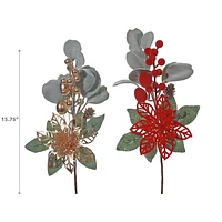 Spray Poinsettia Et Baies Découpés - Lot De 6