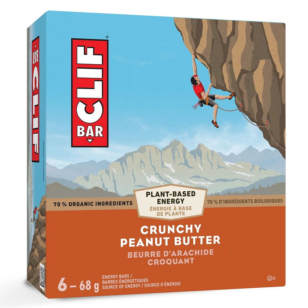 CLIF BAR, Crunchy Peanut Butter Energy Bar, 70% Organic Ingredients, No Artificial Flavours, 68 g (Pack of 6)