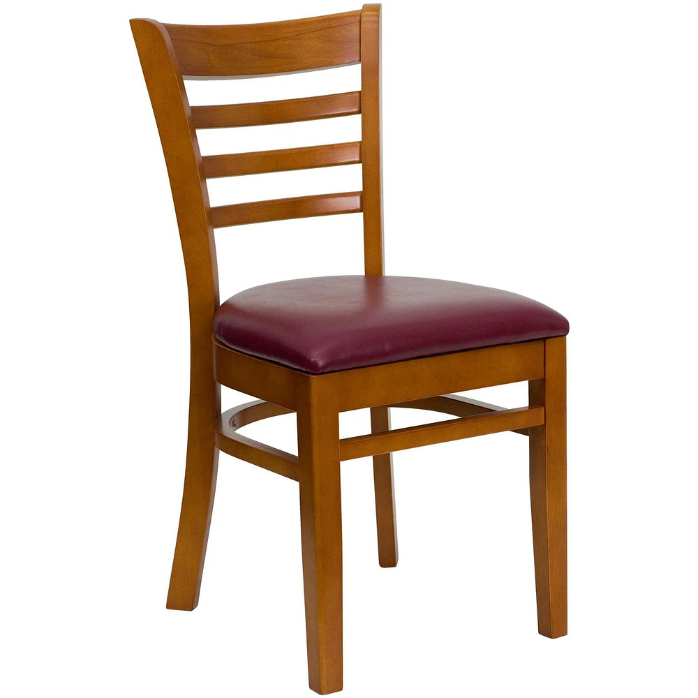 Lot de 2 pièces - Chaise de restaurant de la série HERCULES en bois de cerisier avec dossier échelle - siège en vinyle bourgogne