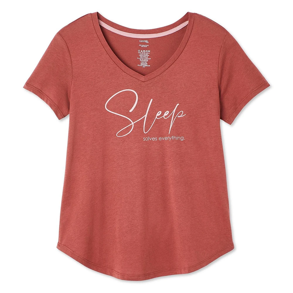 T-shirt de nuit avec encolure en V George pour femmes Tailles TP–TTG