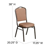 Lot de 4 pièces - Chaise de banquet empilable de la série HERCULES à dossier couronne en tissu à motifs de diamants dorés - Cadre veine d'or