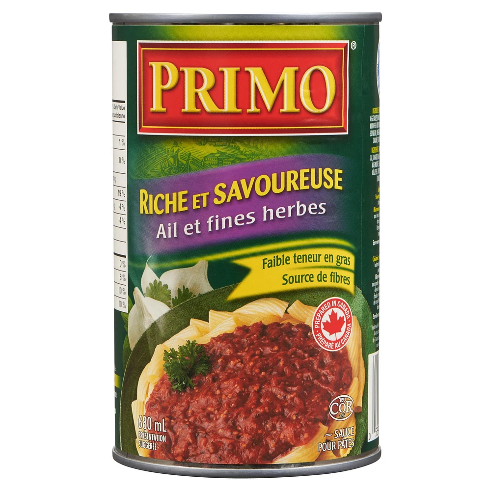 Primo Sauce Riche et Savoureuse pour pâtes, Ail et Fines Herbes sauce pour pâtes Ail et Fines Herbes