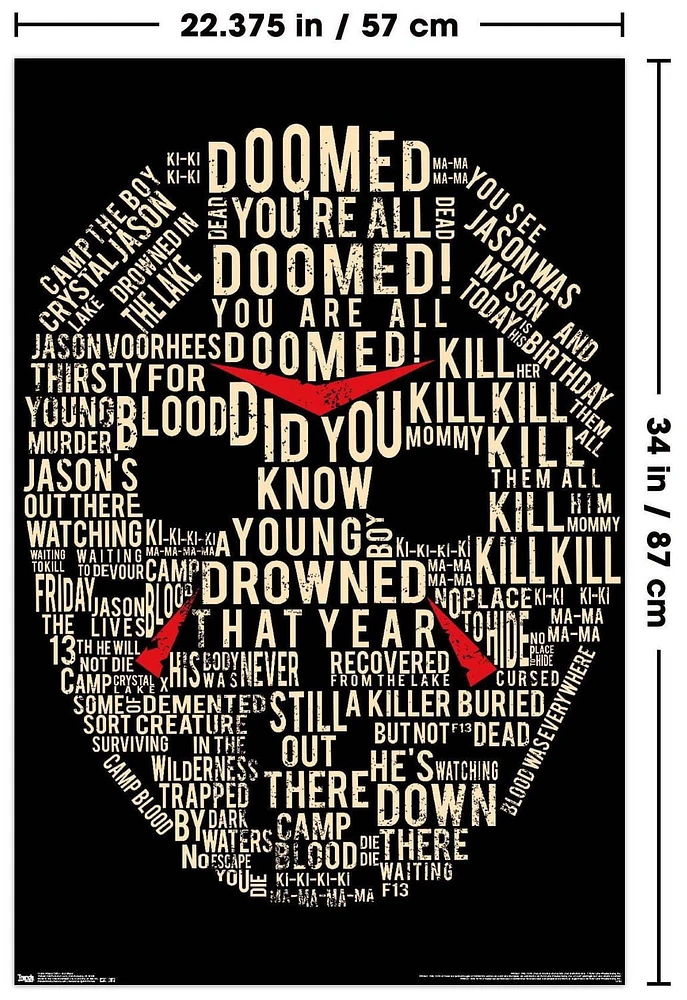 Friday The 13th - Text Mask Wall Poster, 22.375" x 34"