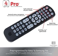 GE 4-Device Fully Backlit Universal Remote Control, Black, 46260, 4-Device Universal Remote