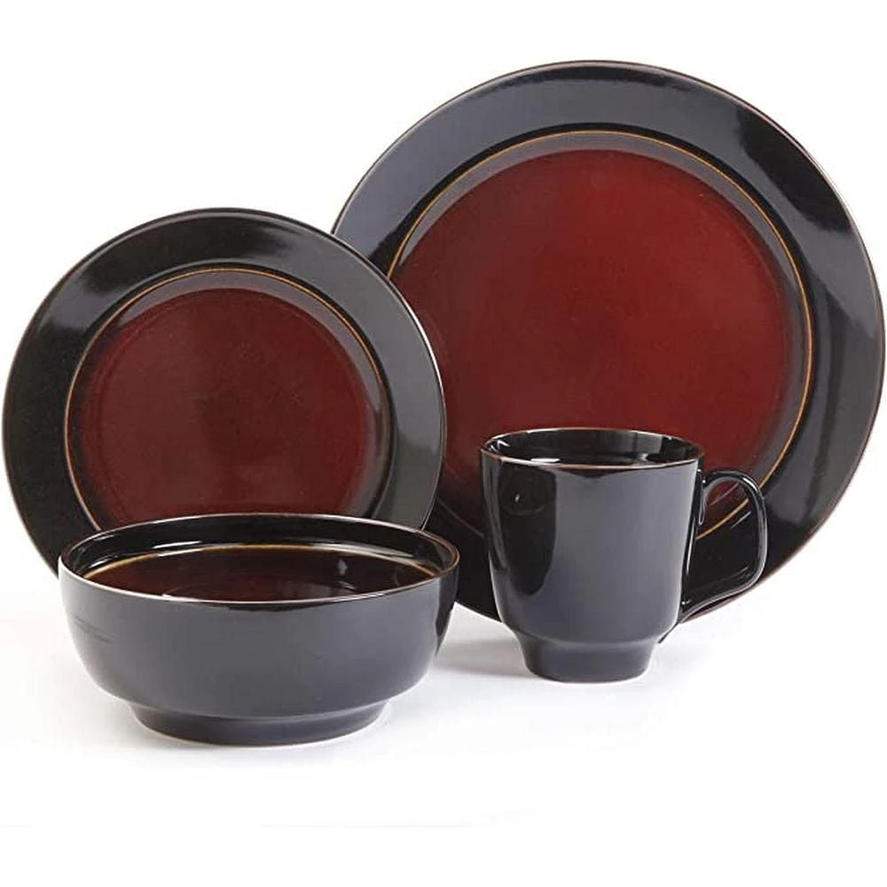 Gibson Home Bella Galleria Service de vaisselle en grès 16 pièces Rouge/noir