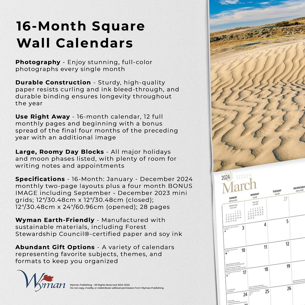 Wyman Publishing Saskatchewan 2024 30.48x60.96 CM Mur Carré Calendrier, 9781525611643