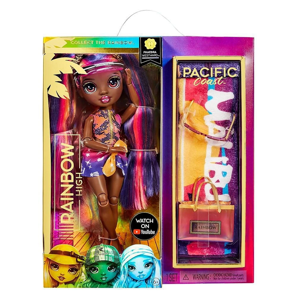 Rainbow High Pacific Coast Phaedra Westward : Poupée-mannequin coucher de soleil (violette)