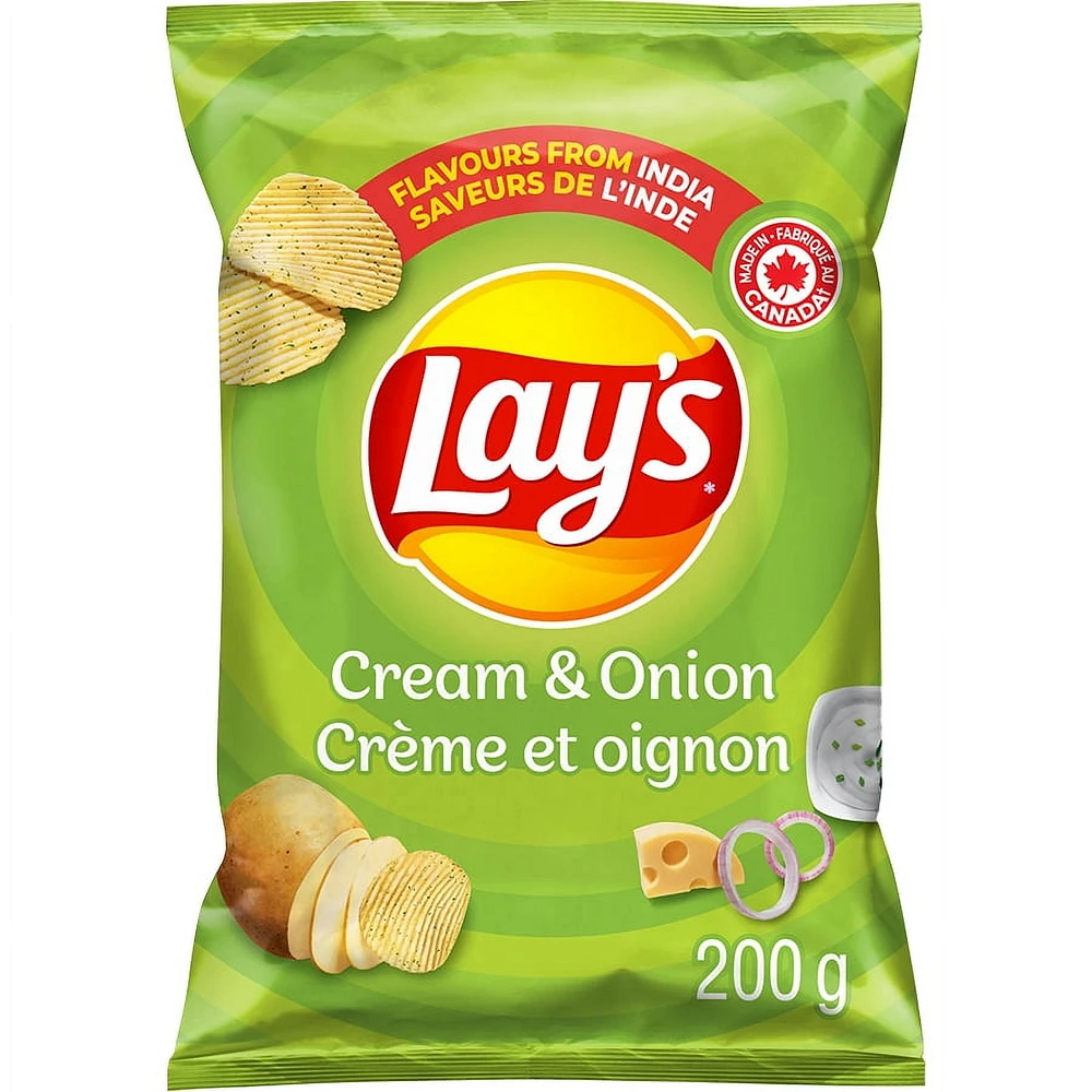 Lay’s Cream & Onion ridged flavoured potato chips, 200 g.