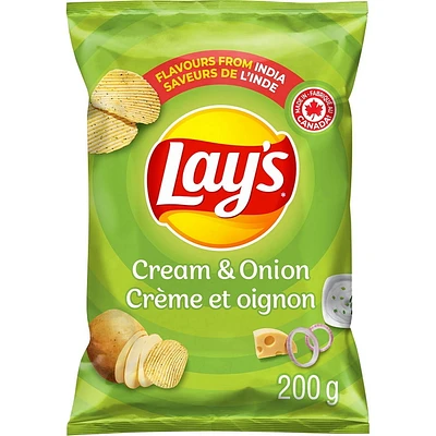 Lay’s Cream & Onion ridged flavoured potato chips, 200 g.