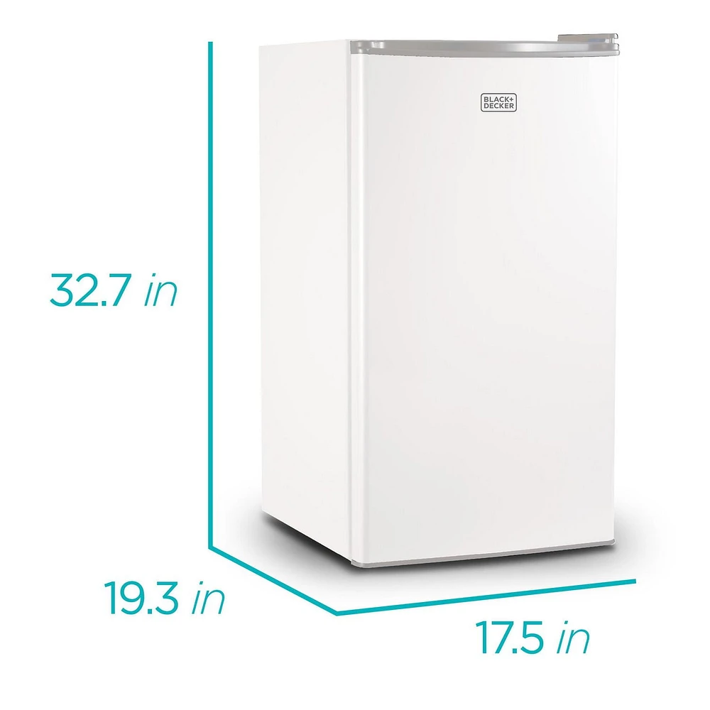 Black + Decker BCRK32W Réfrigérateur compact Energy Star Mini-réfrigérateur à porte simple avec congélateur, 3,2 pieds cubes, blanc
