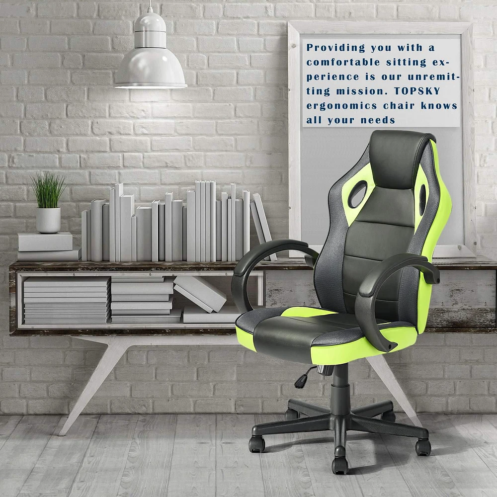 Homylin Chaise de jeu en similicuir avec dossier haut, pivotante, à roulettes, style racing, chaise de bureau exécutive, chaise de jeu vidéo réglable