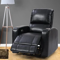 Fauteuil inclinable électrique rembourré en tissu PU CorLiving Ophelia avec porte-gobelet et port USB - Fauteuils inclinables électriques pour adultes, fauteuil de cinéma de salon, fauteuil inclinable