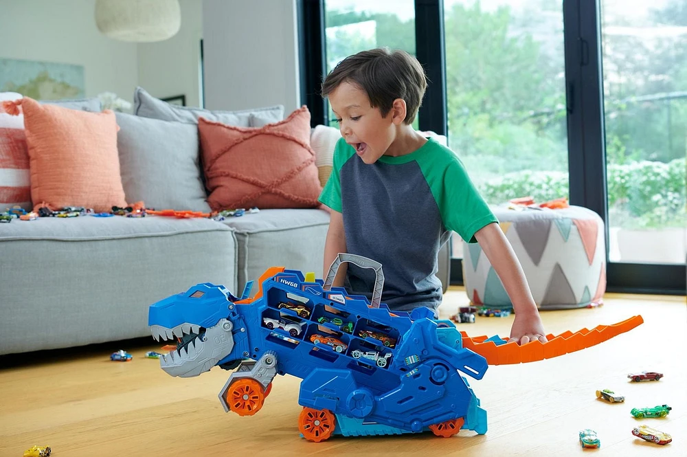 Ensemble Transporteur T-Rex Suprême Ville Hot Wheels et coffret de 5 véhicules (variés), 2 jouets