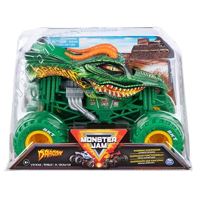 Monster Jam, Monster truck Dragon officiel, véhicule en métal moulé à collectionner, échelle 1:24, Jouets pour garçons à partir de 3 ans