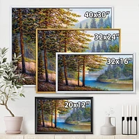 Designart Lumière du soleil du matin à travers la forêt de pins et de sapins ART MURAL À CADRE FLOTTÉ