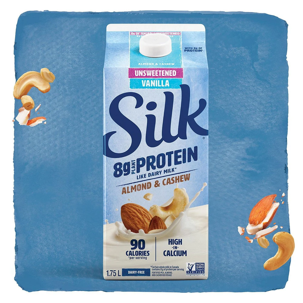 Silk Protein Almond & Cashew Milk Alternative, Vanilla, Unsweetened, Dairy-free, Plant Based, 1.75 L