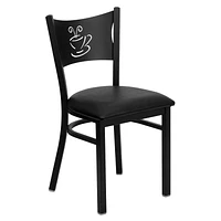 2 Pk. HERCULES Series Black Coffee Back Metal Restaurant Chair - Black Vinyl Seat