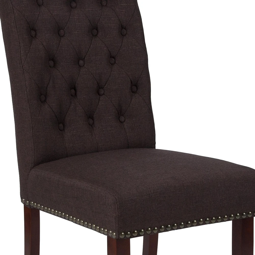 2 Pk. HERCULES Series Brown Fabric Parsons Chair with Rolled Back, Accent Nail Trim and Walnut Finish