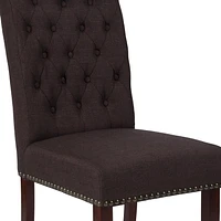 2 Pk. HERCULES Series Brown Fabric Parsons Chair with Rolled Back, Accent Nail Trim and Walnut Finish