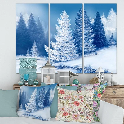 Designart Forêt d'épicéas onirique avec des arbres couverts de neige Art mural sur toile