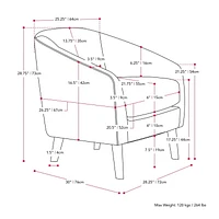 CorLiving Eliza Chaise de baignoire moderne rembourrée de 28 po de largeur avec pattes effilées