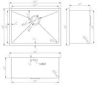American Imaginations 25 pouces. Évier de cuisine en acier inoxydable approuvé par W CSA avec 1 bol et calibre 18