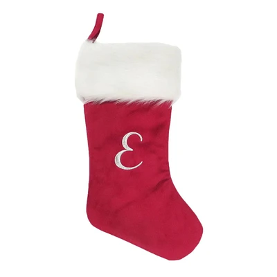 Holiday Time 19 inches Velvet Monogram Stocking with letter "E", Red/White