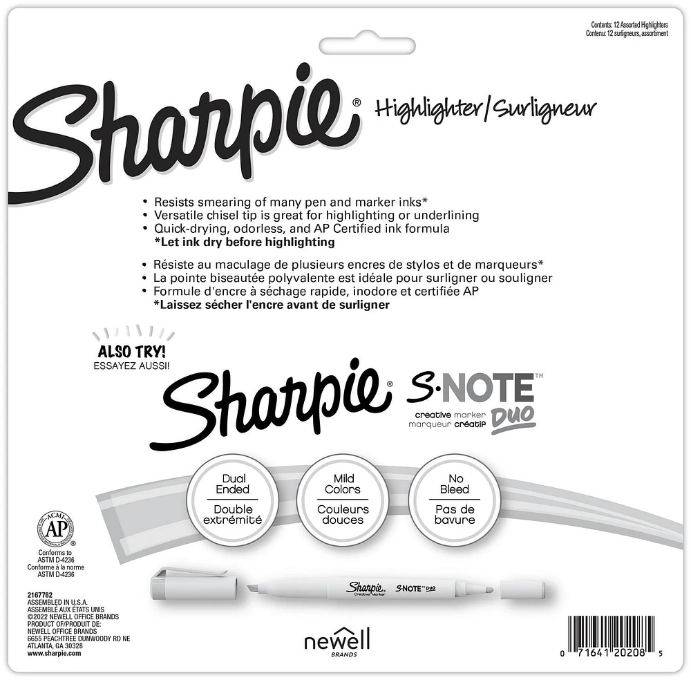 Sharpie Pocket Highlighters, Narrow Chisel Tip, Assorted Colours, 12 Count