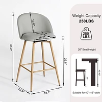 Homy Casa Ensemble de 4 tabourets de bar pivotants, hauteur de comptoir de 26 po avec dossier incurvé ergonomique, rembourrés avec détails cousus pour îlot de cuisine et salle à manger, beige/gris/ble
