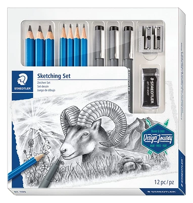 Ensemble artistique Mars Lumograph de Staedtler | Trousse à dessiner avec crayons artistiques, feutres à dessin, gomme à effacer et taille-crayon deux usages 61 100 Tirage au lumographe ensmble