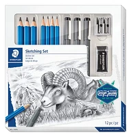 Staedtler Mars Lumograph Art Set | Drawing Kit with Art Pencils, Drawing Pens, Eraser and Double Hole Sharpener 61 100, Lumograph Drawing set