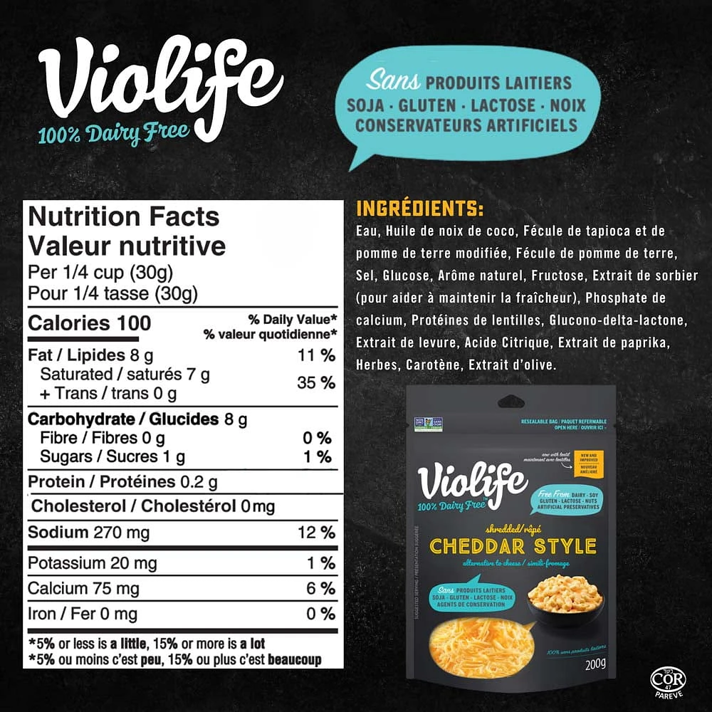Violife Dairy Free Cheddar Style Shreds 200g, VIOLIFE VEGAN CHEDDAR SHRD 200g