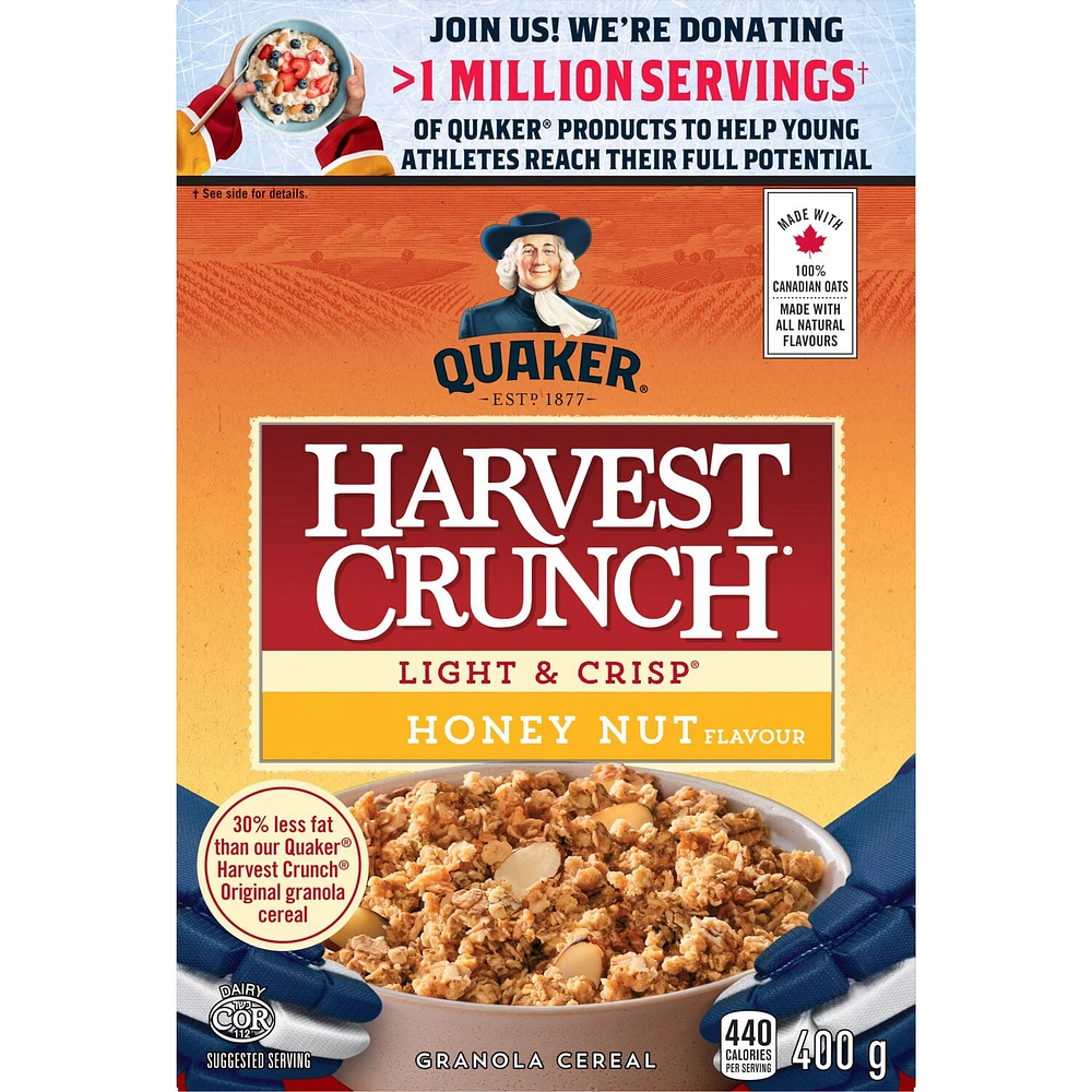 Quaker Céréales granola Croque Nature Légères et croustillantes Saveur Miel et noix 400g