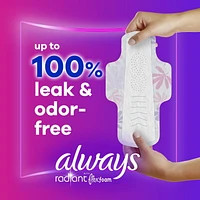 Always Radiant Feminine Pads for Women, Size 1 Regular, with Wings, Light Clean Scent, 30CT