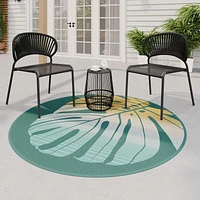 Tapis d'extérieur rond Dalecroft Leaf, 6 pi x 6 pi, polyoléfine tissée 6 pi x 6 pi MS TAPIS LEAF 6'6"