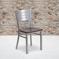 HERCULES Series Silver Slat Back Metal Restaurant Chair - Cherry Wood Seat