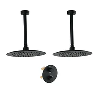 Ensemble de douche thermostatique d'akuaplus(MD) avec Déviateur 4 voies, 2 pommeaux de douche de 9.5 po ou simultanément avec arrêt, fini noir mat