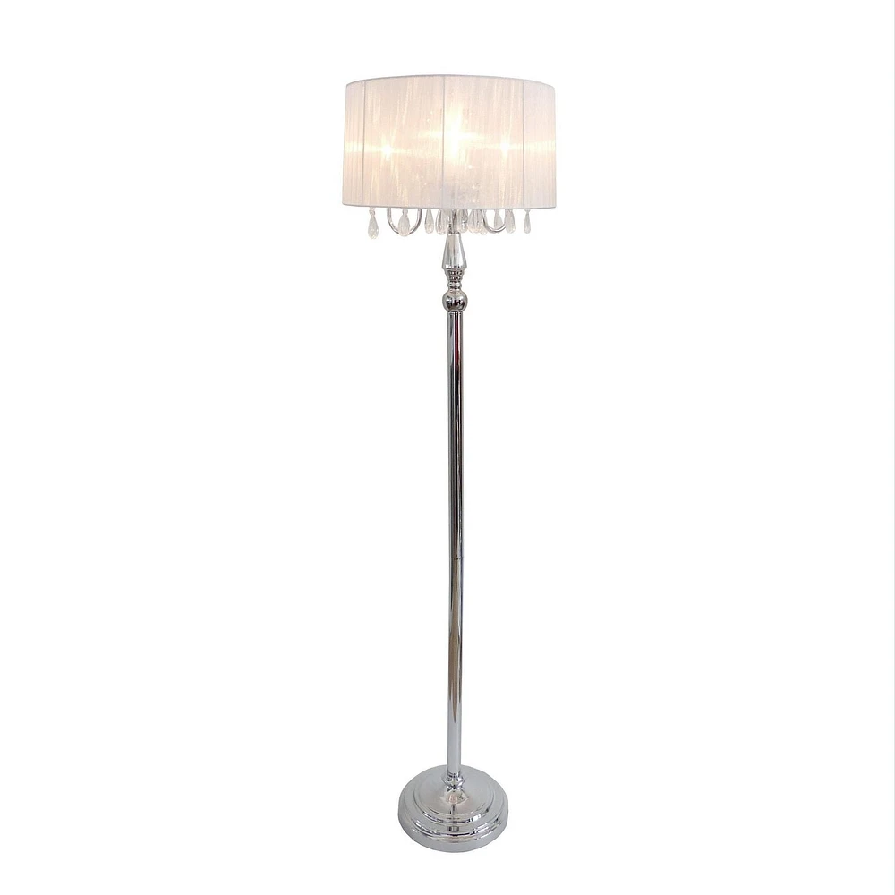 Elegant Designs Trendy Romantic Sheer Shade Floor Lamp with Hanging Crystals