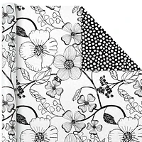 Hallmark All Occasion Reversible Wrapping Paper Bundle - Black and White Flowers and Dots (3-Pack: 75 sq. ft. ttl.)