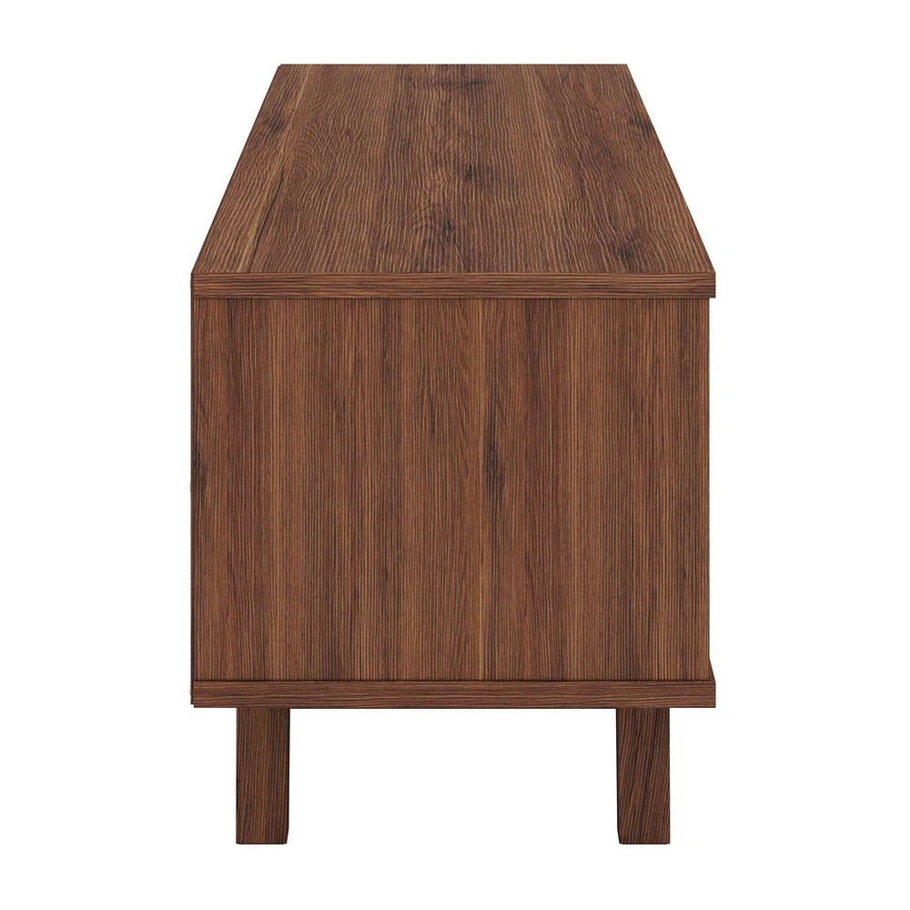 Fort Worth 63"L White and Brown Wood Grain Finish TV Stand with Open and Closed Storage